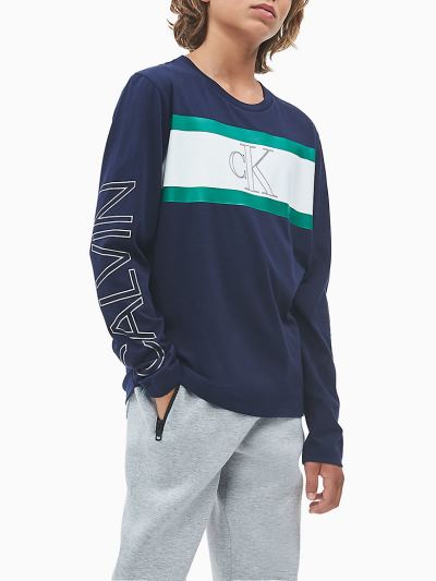 Calvin Klein Ruhák HU672728 | Calvin Klein Organic Cotton Fiu Hosszú Ujjú Póló Sötétkék